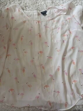 torrid White Blouse with Pink Flamingo Print